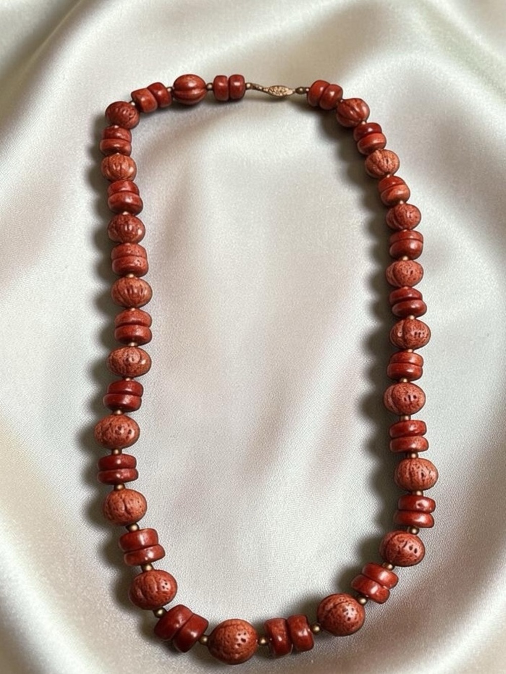 Vintage 30" Hand Carved Sponge Coral Melon Bead Necklace